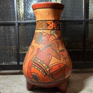 Footed art vase from Belize with colorful design